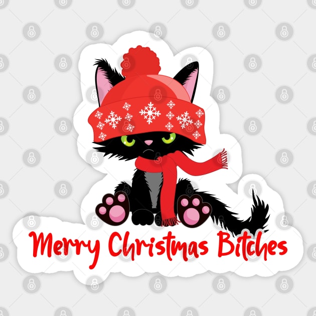 Merry Chrismas Bitches Cranky Cat Sticker by ThinkLMAO